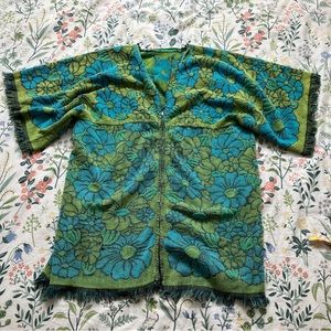 Vintage 60s Handmade Towel Terry Cloth Robe Floral Retro